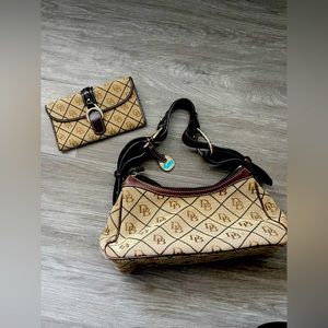 Dooney & Bourke Brown & Black Logo Print Shoulder Bag w/matching Wallet.
